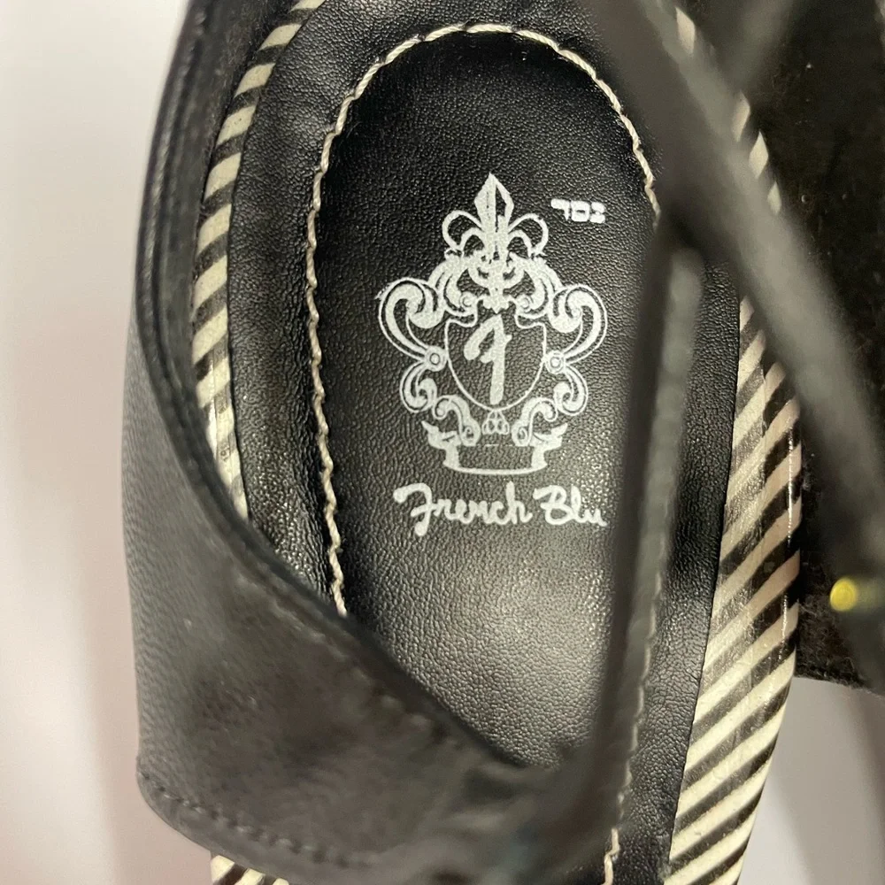French blu vegan sandals block Heel lace up black gold 6